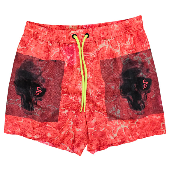 Diesel Swim Trunks Mens Small Red Black Beachwear Shorts Skulls Graphic Print - Picture 1 of 15